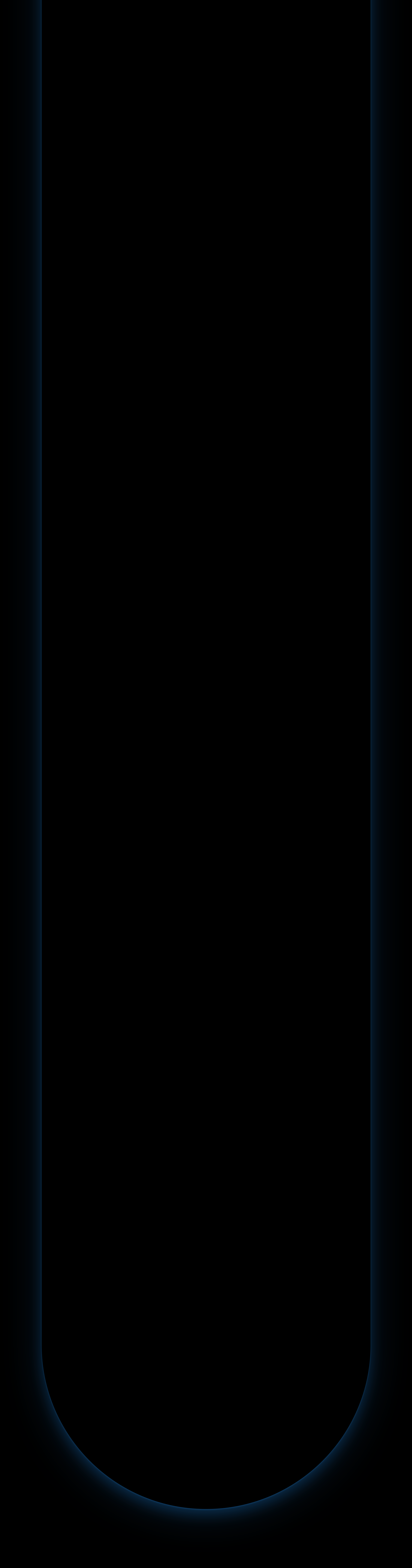 Black vertical rectangular shape with a rounded bottom edge and subtle blue glowing outline.